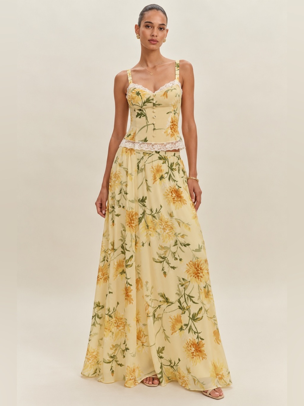 Reformation Women’s Lisette Top Gemma Maxi Skirt Honeyglow Floral Yellow Set 6 - Picture 15 of 15